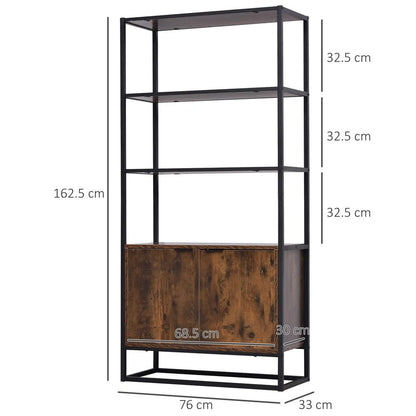 HOMCOM Industrial Bookshelf, Storage Shelf, Large Bookcase with 3 Open Shelves, Multifunctional Rack for Living Room, Office, Rustic Brown and Black Additional View 3