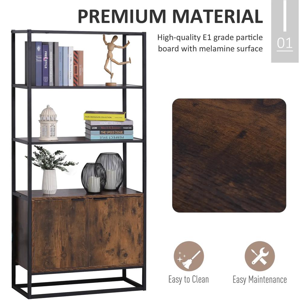 HOMCOM Industrial Bookshelf, Storage Shelf, Large Bookcase with 3 Open Shelves, Multifunctional Rack for Living Room, Office, Rustic Brown and Black Additional View 4