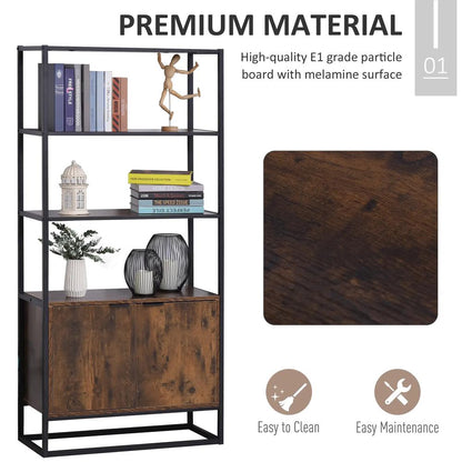 HOMCOM Industrial Bookshelf, Storage Shelf, Large Bookcase with 3 Open Shelves, Multifunctional Rack for Living Room, Office, Rustic Brown and Black Additional View 4