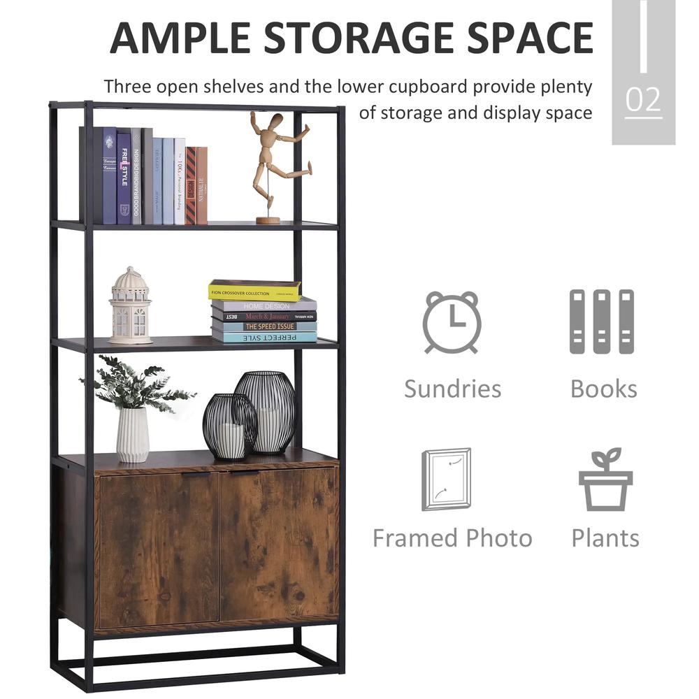 HOMCOM Industrial Bookshelf, Storage Shelf, Large Bookcase with 3 Open Shelves, Multifunctional Rack for Living Room, Office, Rustic Brown and Black Additional View 5