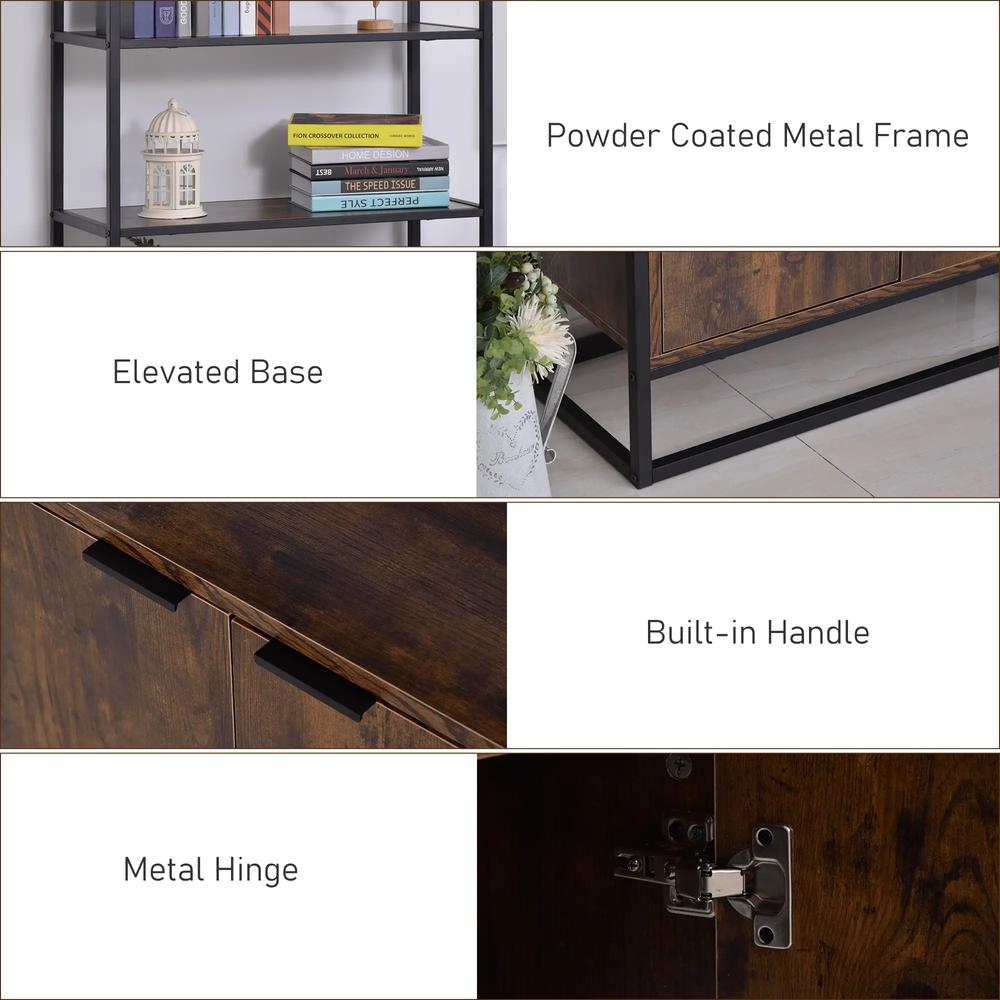 HOMCOM Industrial Bookshelf, Storage Shelf, Large Bookcase with 3 Open Shelves, Multifunctional Rack for Living Room, Office, Rustic Brown and Black Additional View 6