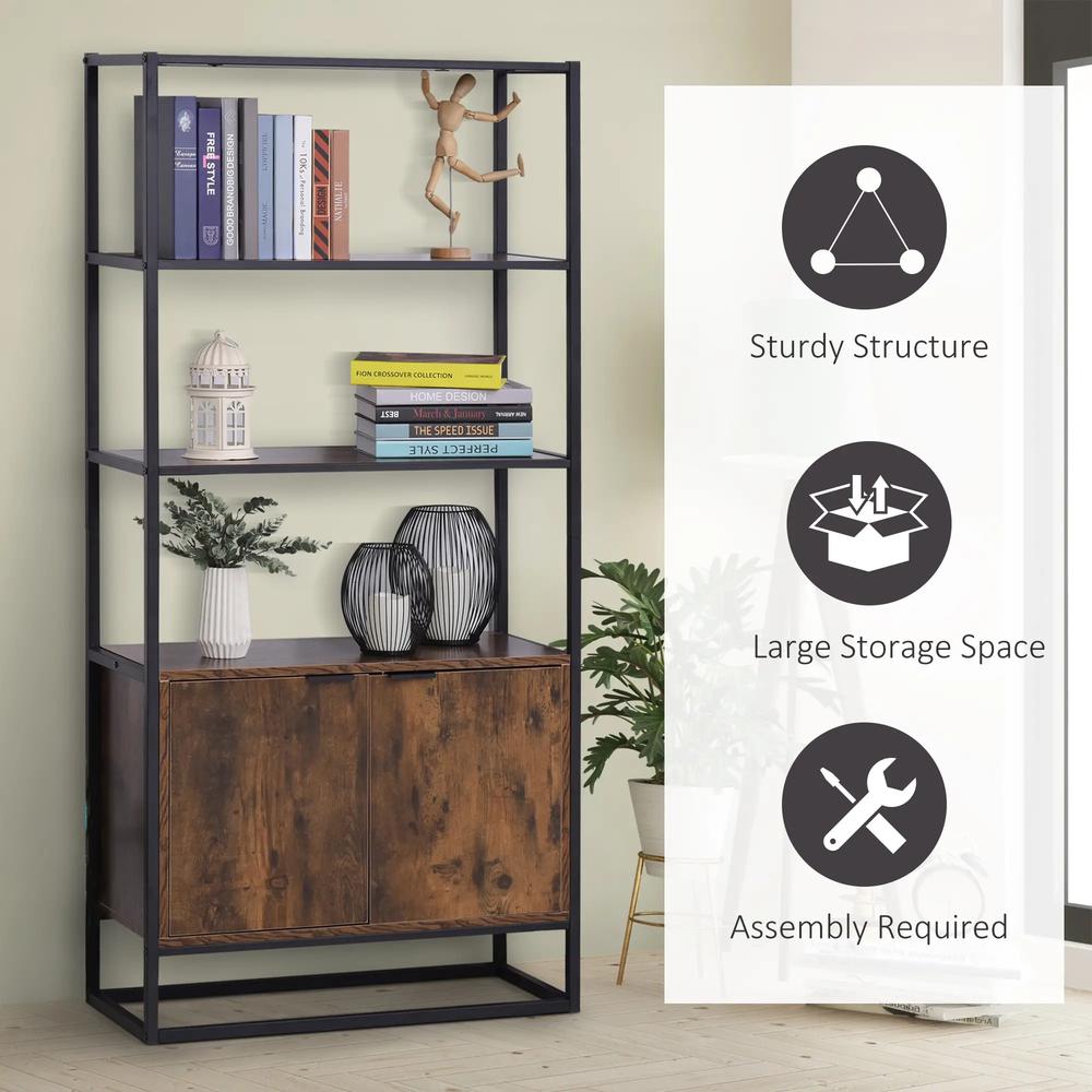 HOMCOM Industrial Bookshelf, Storage Shelf, Large Bookcase with 3 Open Shelves, Multifunctional Rack for Living Room, Office, Rustic Brown and Black Additional View 7