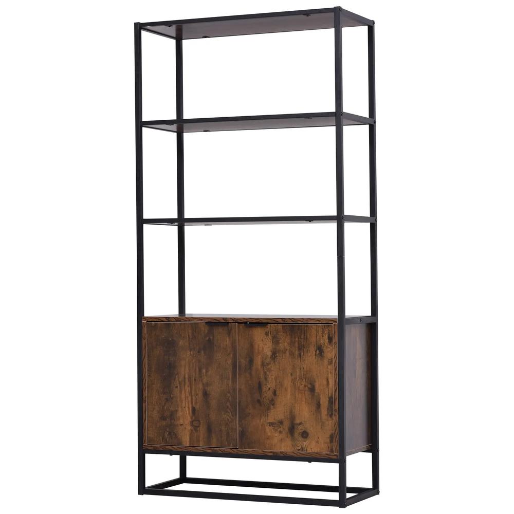 HOMCOM Industrial Bookshelf, Storage Shelf, Large Bookcase with 3 Open Shelves, Multifunctional Rack for Living Room, Office, Rustic Brown and Black Additional View 8