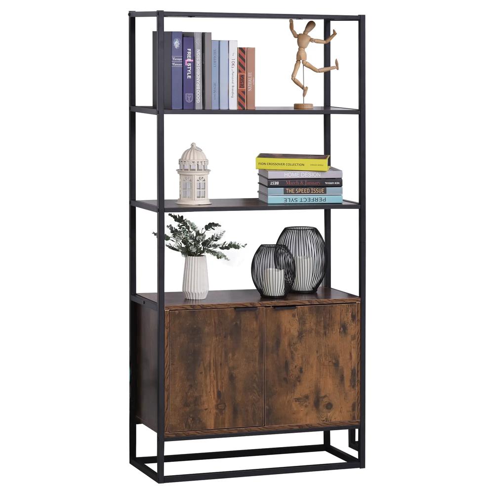 HOMCOM Industrial Bookshelf, Storage Shelf, Large Bookcase with 3 Open Shelves, Multifunctional Rack for Living Room, Office, Rustic Brown and Black Additional View 10