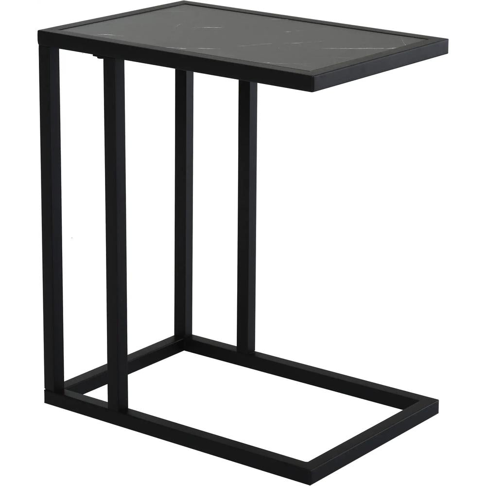 HOMCOM C Shape Bedside Table w/Metal Frame Marble-Effect Top Sofa Narrow Snack End Table for Living Room, Black Additional View 11