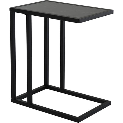 HOMCOM C Shape Bedside Table w/Metal Frame Marble-Effect Top Sofa Narrow Snack End Table for Living Room, Black Additional View 11
