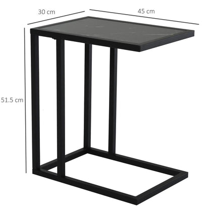 HOMCOM C Shape Bedside Table w/Metal Frame Marble-Effect Top Sofa Narrow Snack End Table for Living Room, Black Additional View 3