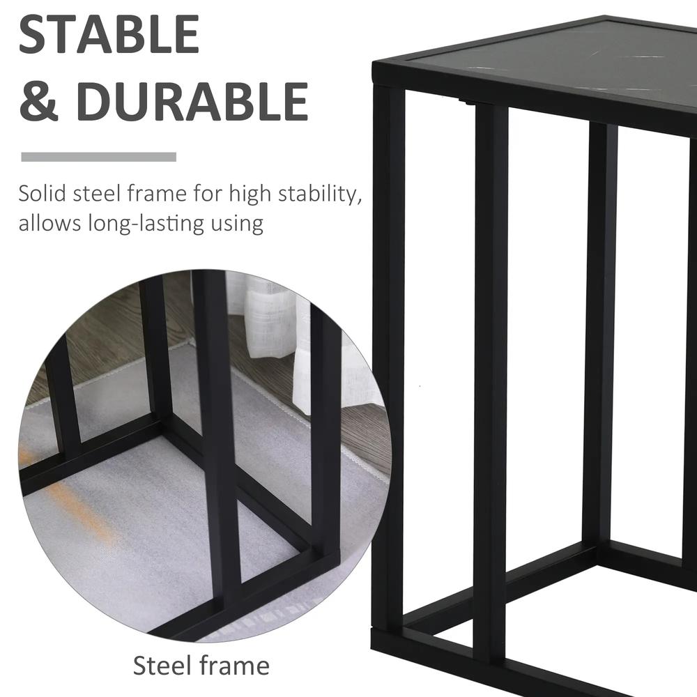 HOMCOM C Shape Bedside Table w/Metal Frame Marble-Effect Top Sofa Narrow Snack End Table for Living Room, Black Additional View 5