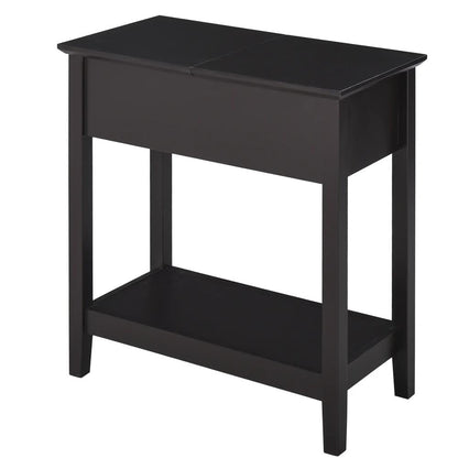 HOMCOM End Table, Narrow Side Table with Flip Top , Shelf, Dark Coffee Additional View 11