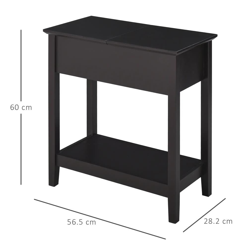 HOMCOM End Table, Narrow Side Table with Flip Top , Shelf, Dark Coffee Additional View 3