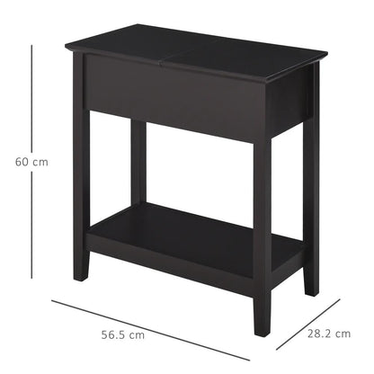 HOMCOM End Table, Narrow Side Table with Flip Top , Shelf, Dark Coffee Additional View 3