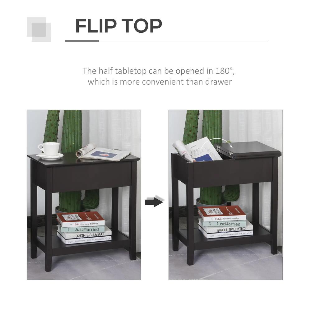 HOMCOM End Table, Narrow Side Table with Flip Top , Shelf, Dark Coffee Additional View 5