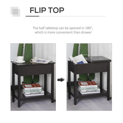 HOMCOM End Table, Narrow Side Table with Flip Top , Shelf, Dark Coffee Additional View 5