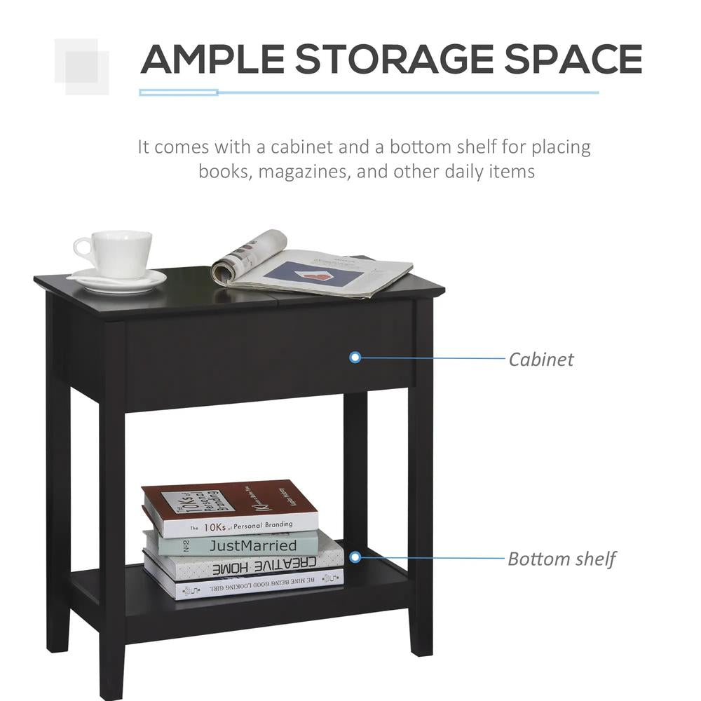 HOMCOM End Table, Narrow Side Table with Flip Top , Shelf, Dark Coffee Additional View 6