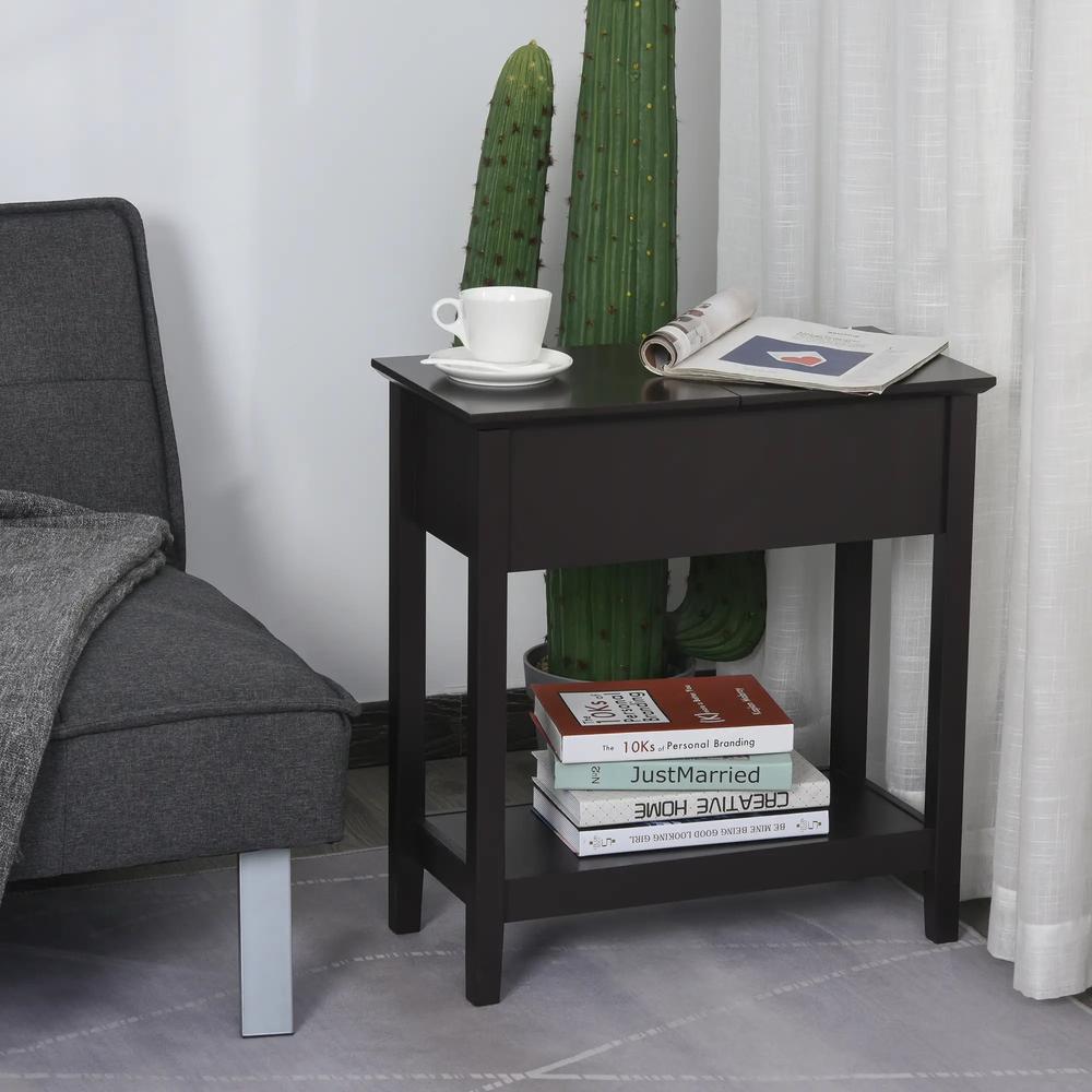 HOMCOM End Table, Narrow Side Table with Flip Top , Shelf, Dark Coffee Additional View 10