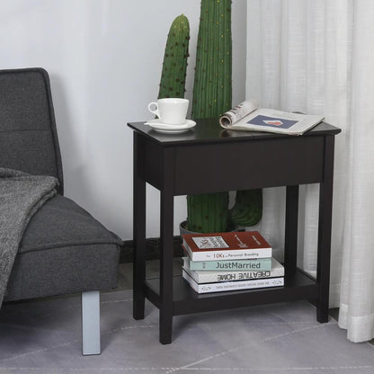 HOMCOM End Table, Narrow Side Table with Flip Top , Shelf, Dark Coffee Additional View 10