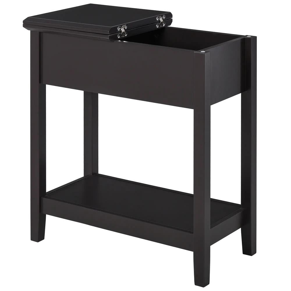 HOMCOM End Table, Narrow Side Table with Flip Top , Shelf, Dark Coffee