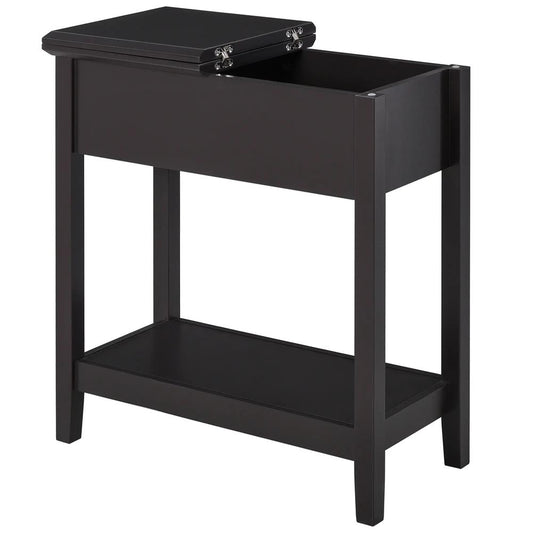HOMCOM End Table, Narrow Side Table with Flip Top , Shelf, Dark Coffee