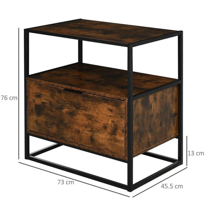 HOMCOM Industrial-Style Side Table w/ Drawer Open Shelf Steel Frame Large Base Two-Tone Retro Stylish Home Furniture Bedroom Living Room Additional View 3