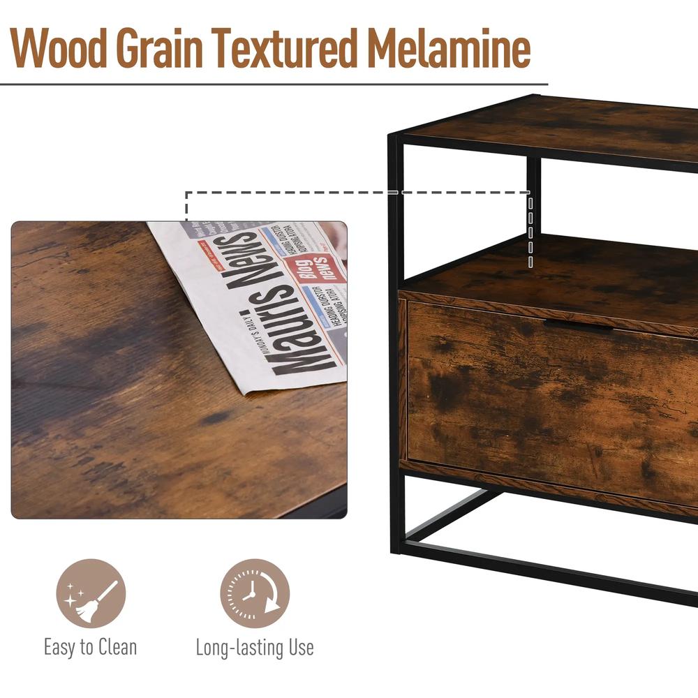 HOMCOM Industrial-Style Side Table w/ Drawer Open Shelf Steel Frame Large Base Two-Tone Retro Stylish Home Furniture Bedroom Living Room Additional View 5