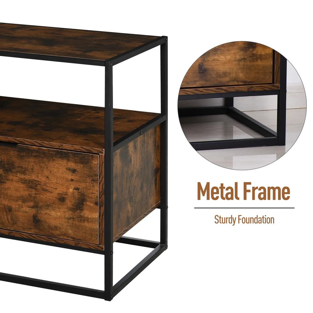 HOMCOM Industrial-Style Side Table w/ Drawer Open Shelf Steel Frame Large Base Two-Tone Retro Stylish Home Furniture Bedroom Living Room Additional View 6