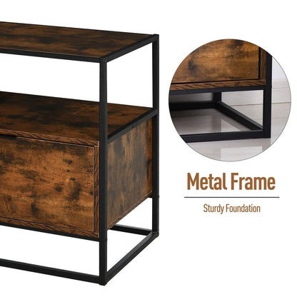 HOMCOM Industrial-Style Side Table w/ Drawer Open Shelf Steel Frame Large Base Two-Tone Retro Stylish Home Furniture Bedroom Living Room Additional View 6