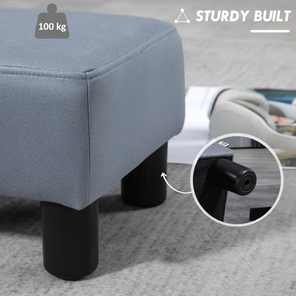 HOMCOM Microfiber Cloth Footstool, Small Foot Rest, Rectangle Sofa Stool for Bedroom Living Room, Grey Additional View 5