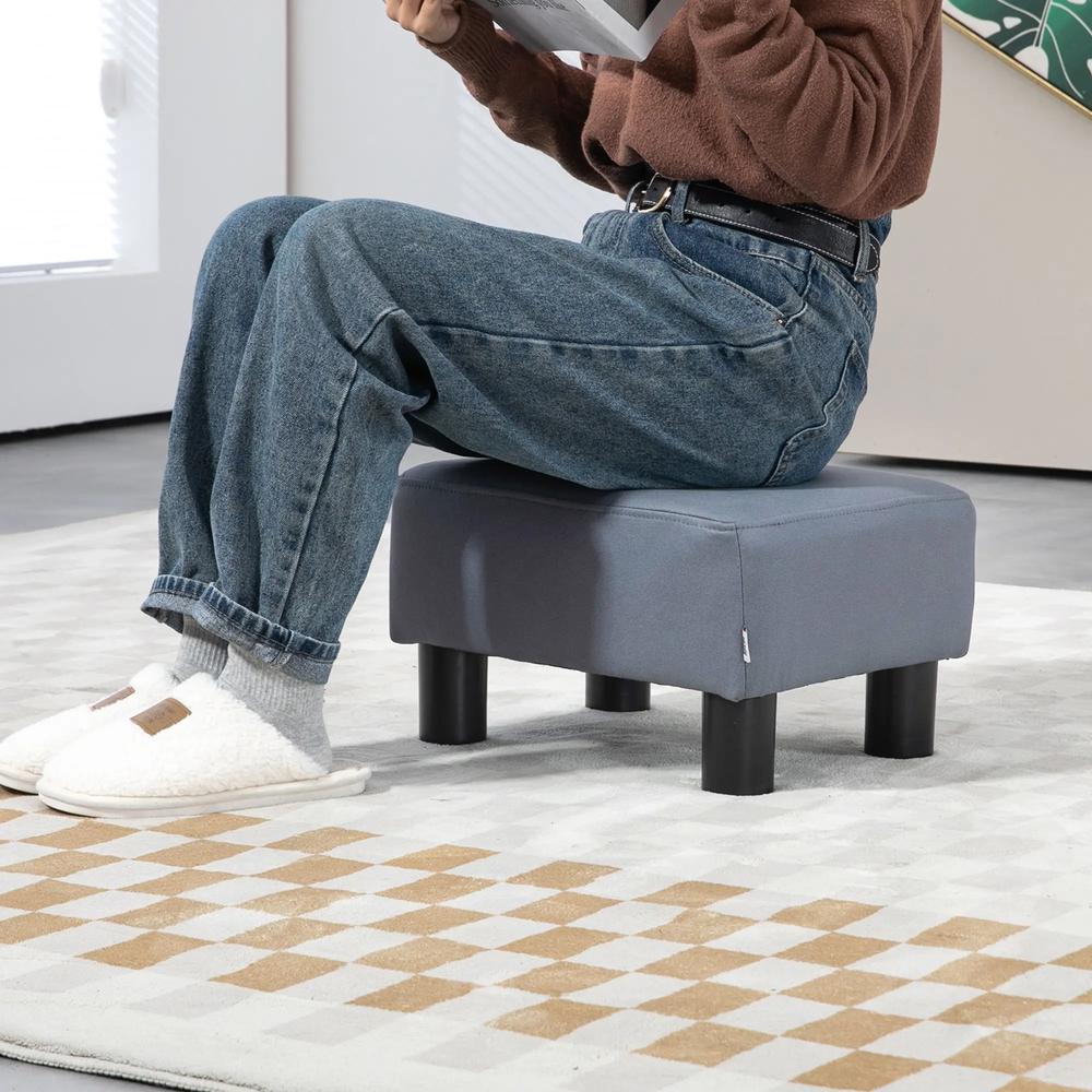 HOMCOM Microfiber Cloth Footstool, Small Foot Rest, Rectangle Sofa Stool for Bedroom Living Room, Grey Additional View 7
