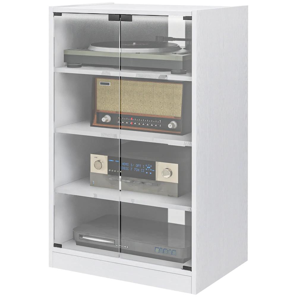 HOMCOM 4-Tier Hi-Fi Stand, Record Player Stand with Adjustable Shelves and Push-to-Open Glass Doors Additional View 11