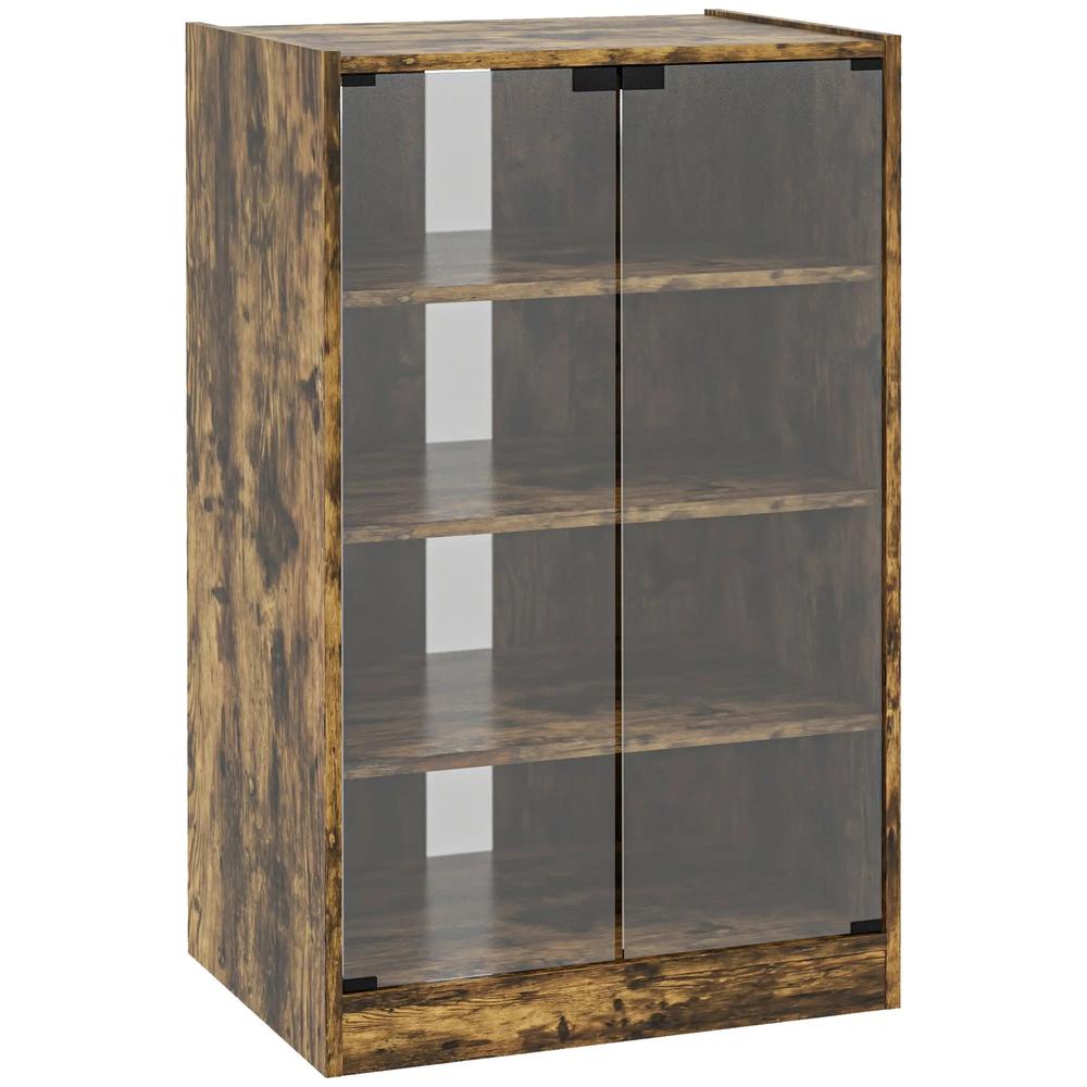 HOMCOM 4-Tier Hi-Fi Stand, Record Player Stand with Adjustable Shelves and Push-to-Open Glass Doors Additional View 12