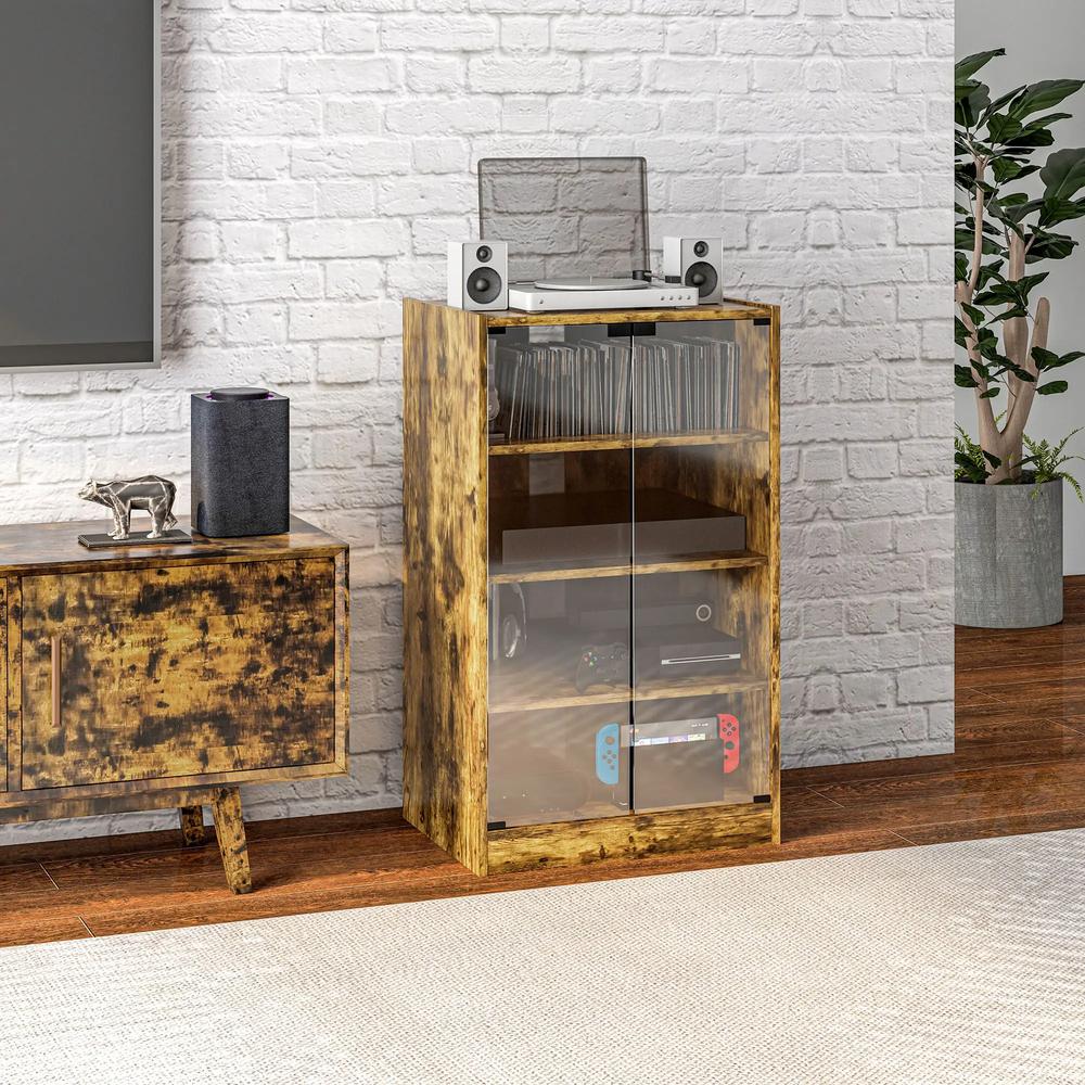HOMCOM 4-Tier Hi-Fi Stand, Record Player Stand with Adjustable Shelves and Push-to-Open Glass Doors Additional View 13