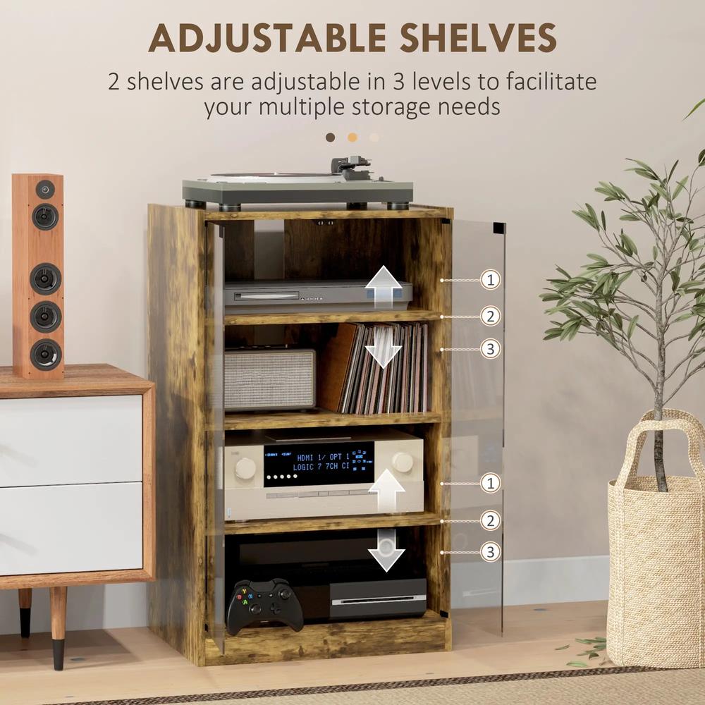 HOMCOM 4-Tier Hi-Fi Stand, Record Player Stand with Adjustable Shelves and Push-to-Open Glass Doors Additional View 15