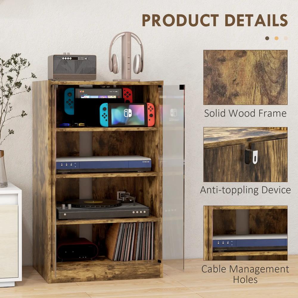 HOMCOM 4-Tier Hi-Fi Stand, Record Player Stand with Adjustable Shelves and Push-to-Open Glass Doors Additional View 17