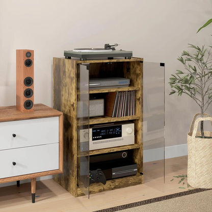 HOMCOM 4-Tier Hi-Fi Stand, Record Player Stand with Adjustable Shelves and Push-to-Open Glass Doors Additional View 19