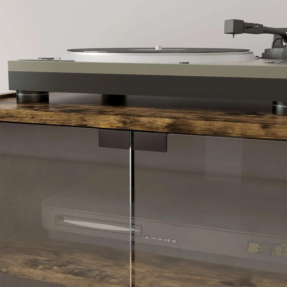 HOMCOM 4-Tier Hi-Fi Stand, Record Player Stand with Adjustable Shelves and Push-to-Open Glass Doors Additional View 20