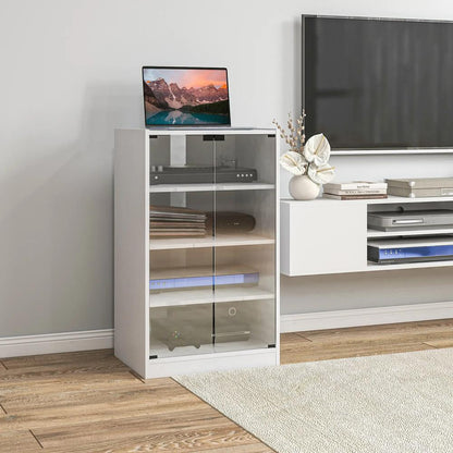 HOMCOM 4-Tier Hi-Fi Stand, Record Player Stand with Adjustable Shelves and Push-to-Open Glass Doors Additional View 2