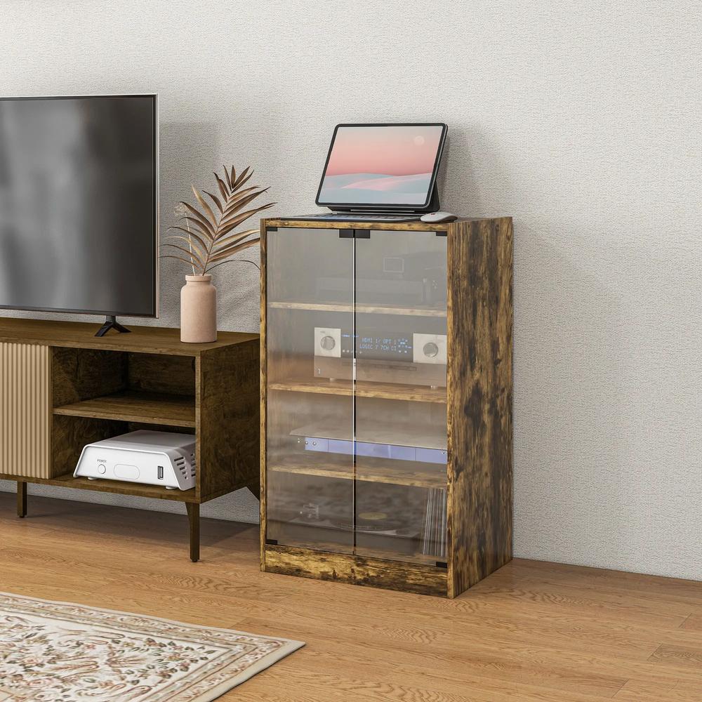 HOMCOM 4-Tier Hi-Fi Stand, Record Player Stand with Adjustable Shelves and Push-to-Open Glass Doors Additional View 21