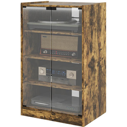 HOMCOM 4-Tier Hi-Fi Stand, Record Player Stand with Adjustable Shelves and Push-to-Open Glass Doors Additional View 22