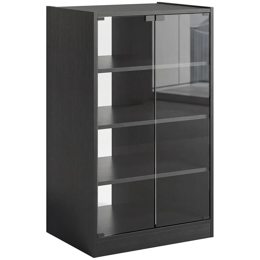 HOMCOM 4-Tier Hi-Fi Stand, Record Player Stand with Adjustable Shelves and Push-to-Open Glass Doors Additional View 23