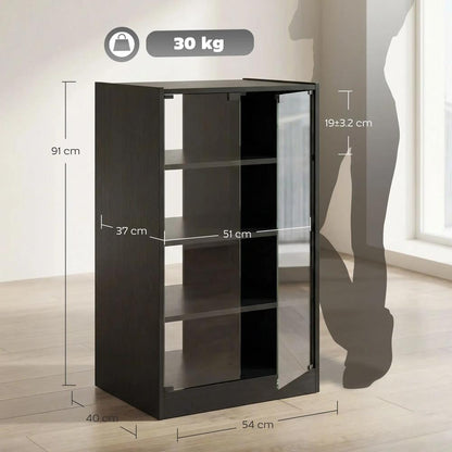 HOMCOM 4-Tier Hi-Fi Stand, Record Player Stand with Adjustable Shelves and Push-to-Open Glass Doors Additional View 25