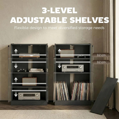 HOMCOM 4-Tier Hi-Fi Stand, Record Player Stand with Adjustable Shelves and Push-to-Open Glass Doors Additional View 28
