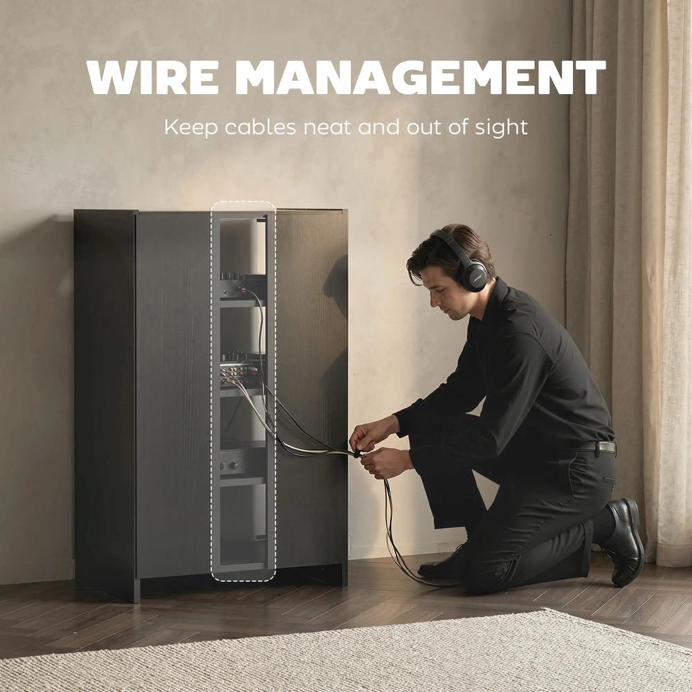 HOMCOM 4-Tier Hi-Fi Stand, Record Player Stand with Adjustable Shelves and Push-to-Open Glass Doors Additional View 29