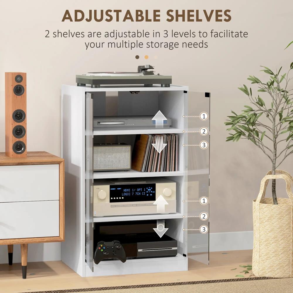 HOMCOM 4-Tier Hi-Fi Stand, Record Player Stand with Adjustable Shelves and Push-to-Open Glass Doors Additional View 4
