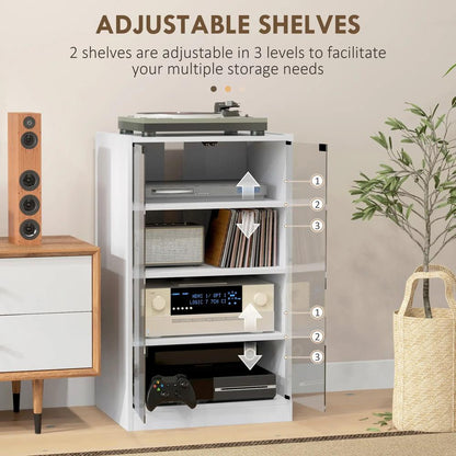 HOMCOM 4-Tier Hi-Fi Stand, Record Player Stand with Adjustable Shelves and Push-to-Open Glass Doors Additional View 4