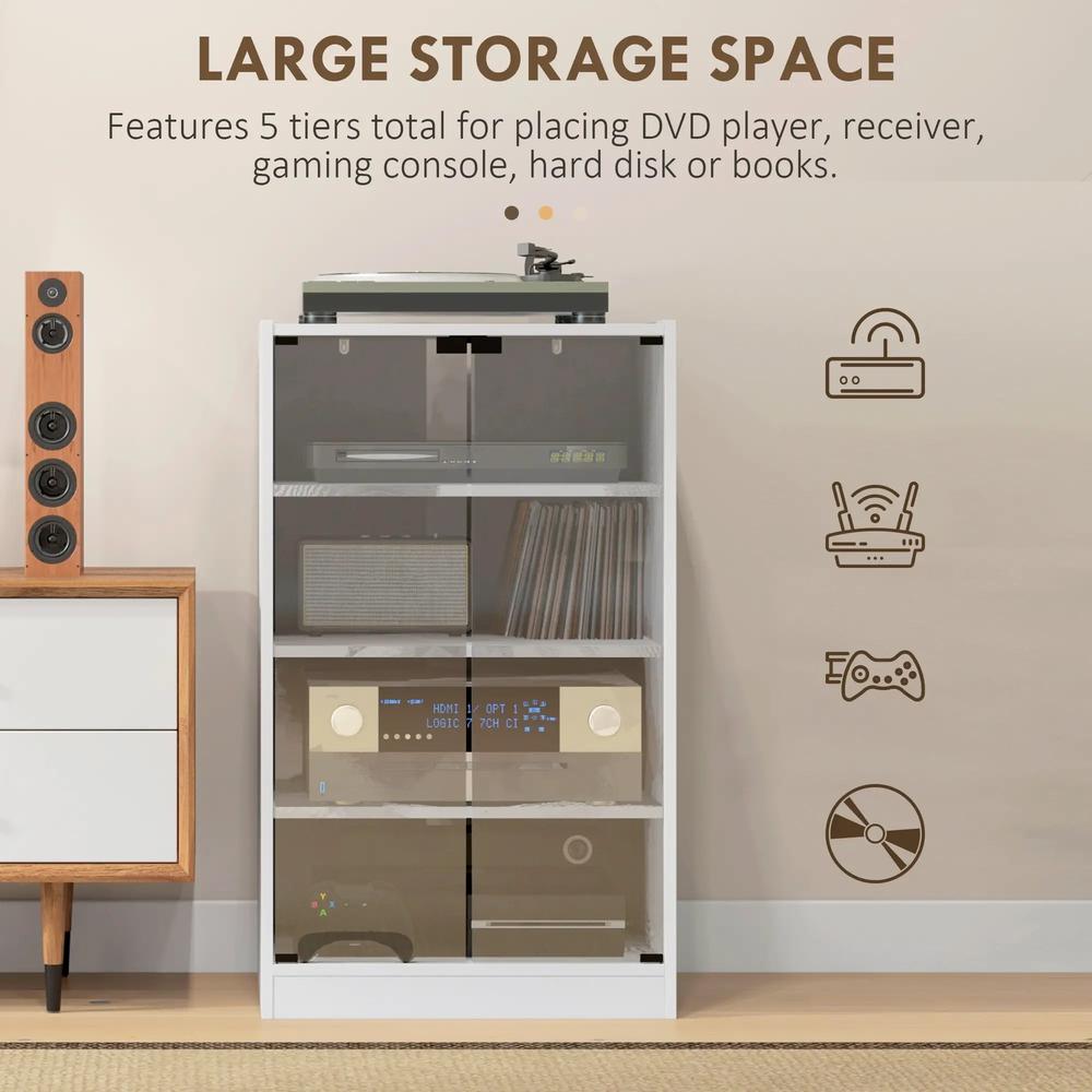 HOMCOM 4-Tier Hi-Fi Stand, Record Player Stand with Adjustable Shelves and Push-to-Open Glass Doors Additional View 5