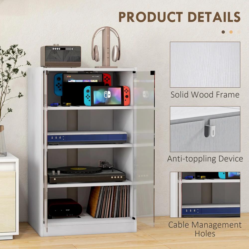 HOMCOM 4-Tier Hi-Fi Stand, Record Player Stand with Adjustable Shelves and Push-to-Open Glass Doors Additional View 6