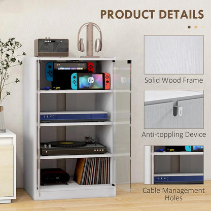 HOMCOM 4-Tier Hi-Fi Stand, Record Player Stand with Adjustable Shelves and Push-to-Open Glass Doors Additional View 6