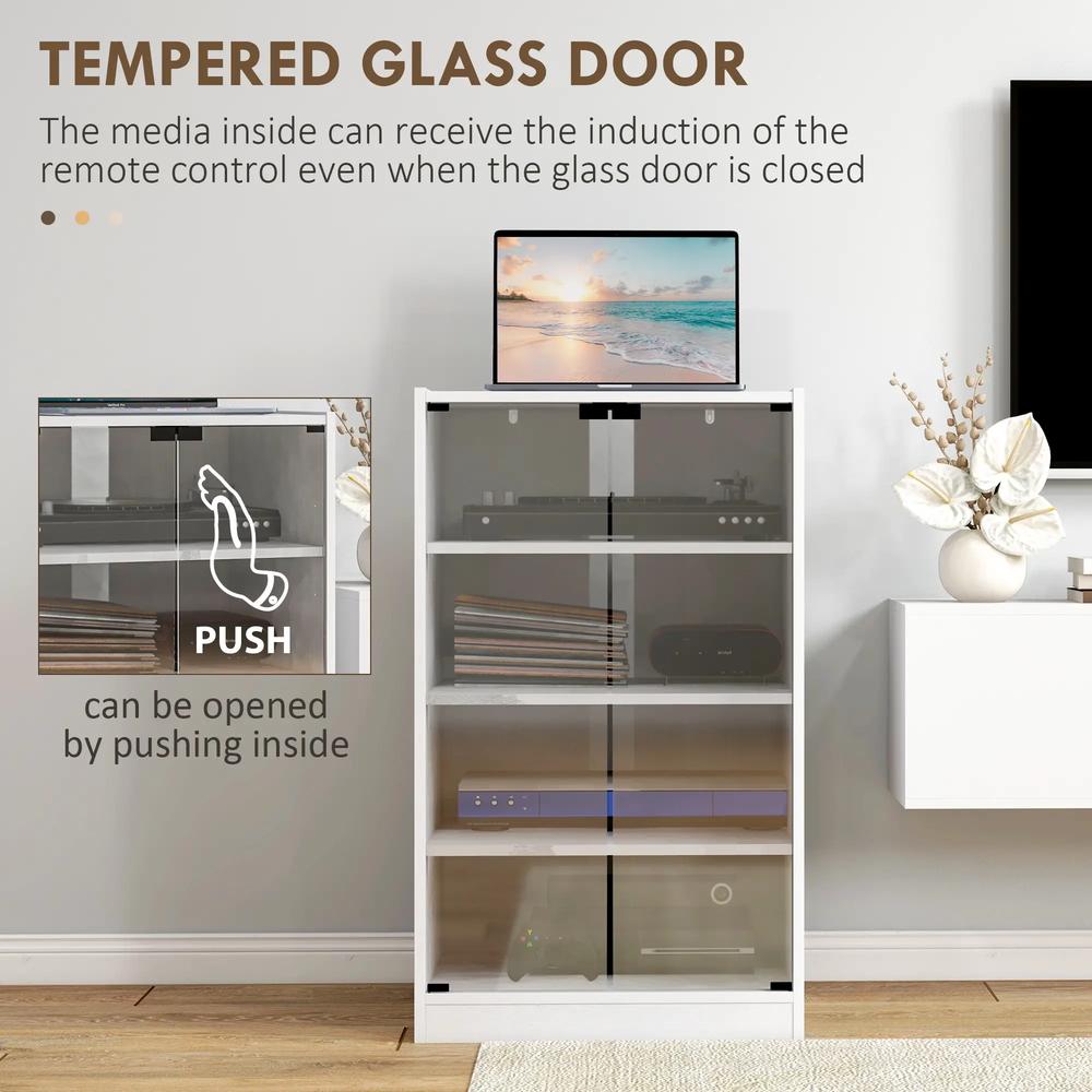 HOMCOM 4-Tier Hi-Fi Stand, Record Player Stand with Adjustable Shelves and Push-to-Open Glass Doors Additional View 7