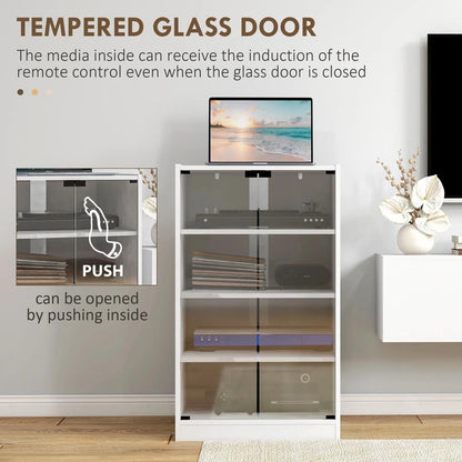 HOMCOM 4-Tier Hi-Fi Stand, Record Player Stand with Adjustable Shelves and Push-to-Open Glass Doors Additional View 7