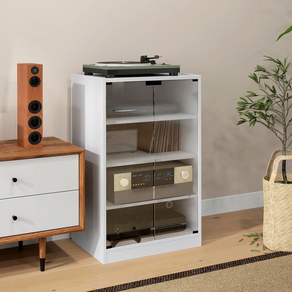 HOMCOM 4-Tier Hi-Fi Stand, Record Player Stand with Adjustable Shelves and Push-to-Open Glass Doors Additional View 8